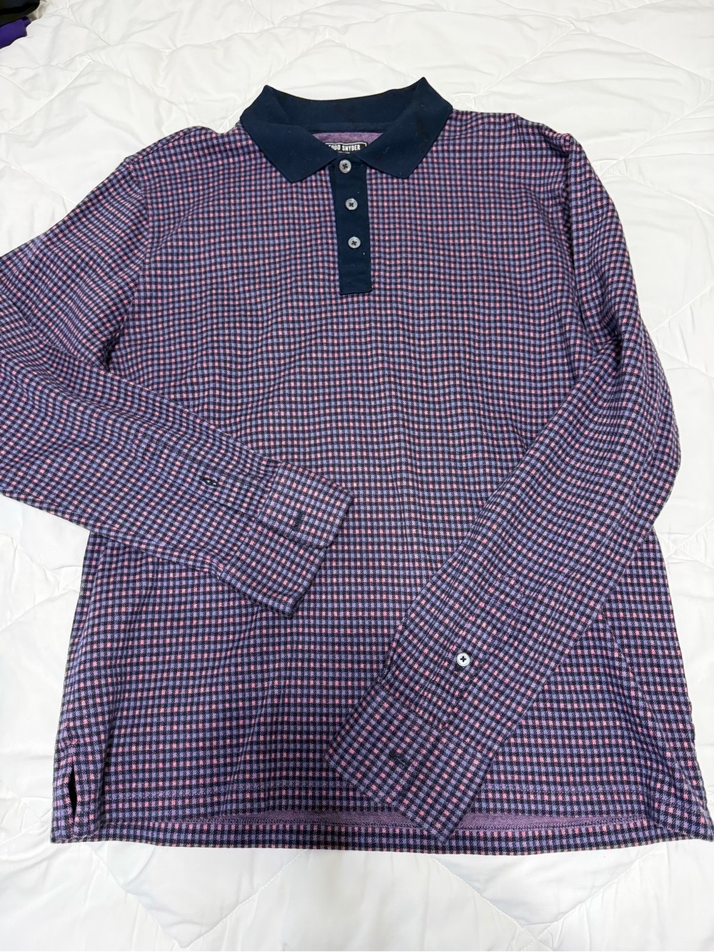 Todd Snyder Navy and Pink Long-Sleeve Polo